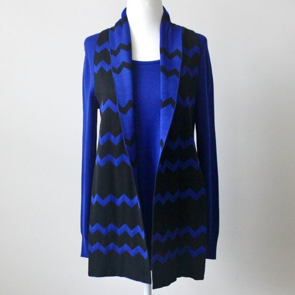 Cupio Royal Blue Long-Sleeve Scoop Sweater with Black Chevron Scarf Medium - Picture 1 of 7